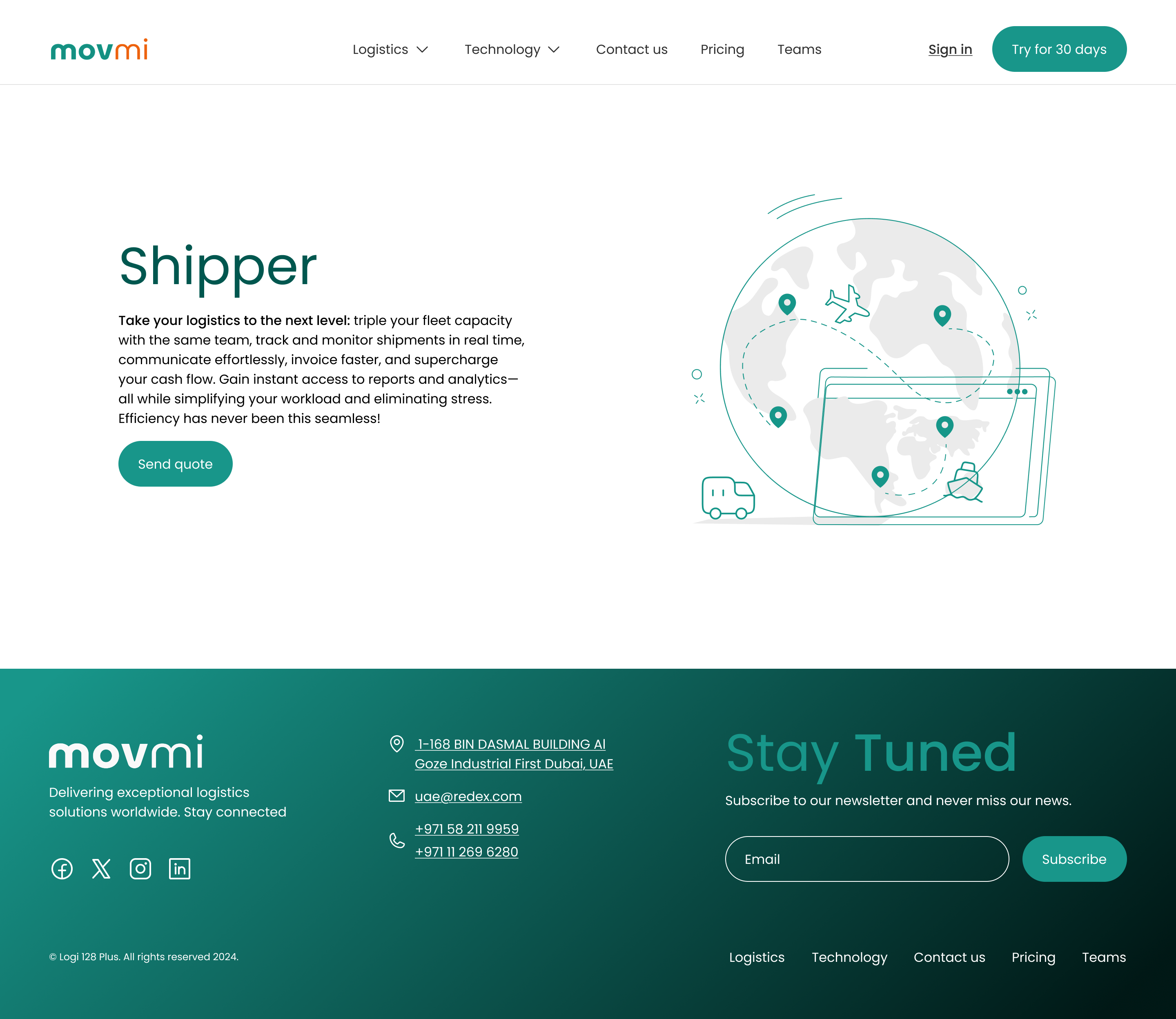 Shipper portal page
